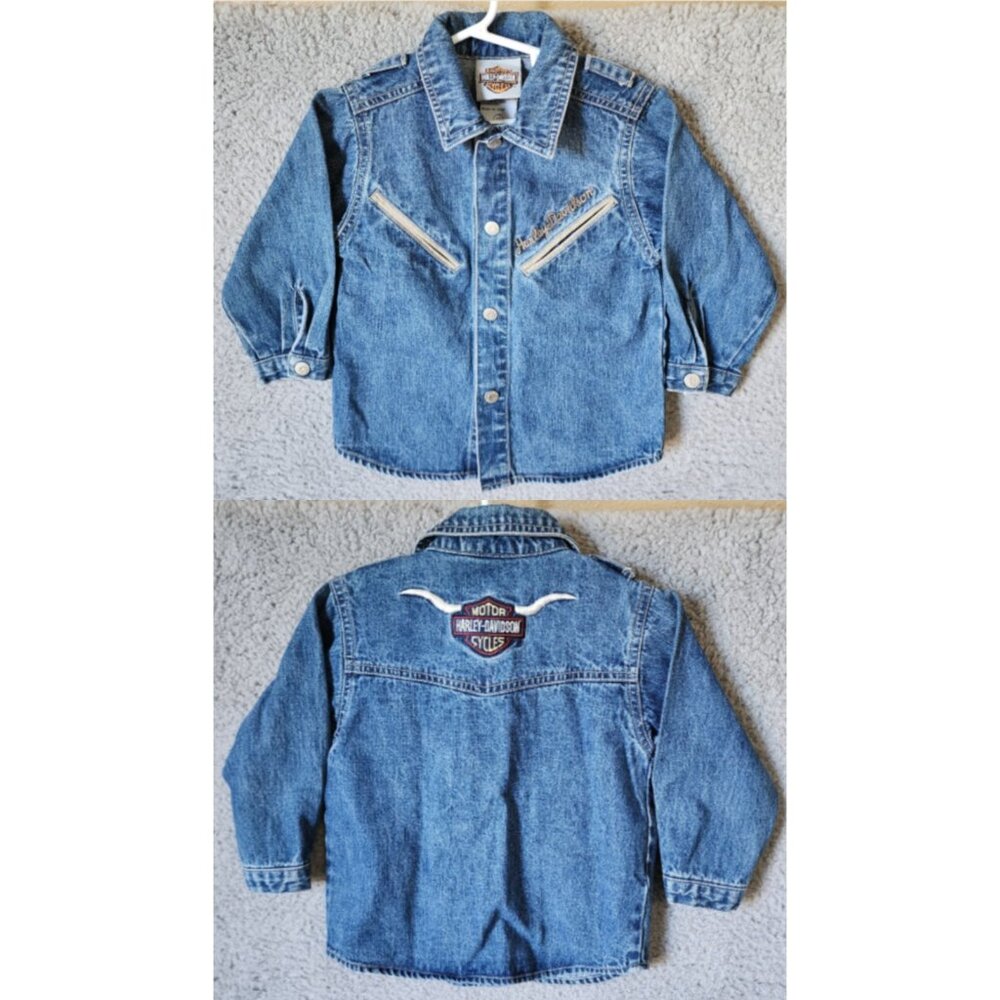 Harley Davidson Toddler Size 2T Blue Denim Jacket Western Cowboy Steer Horn Logo